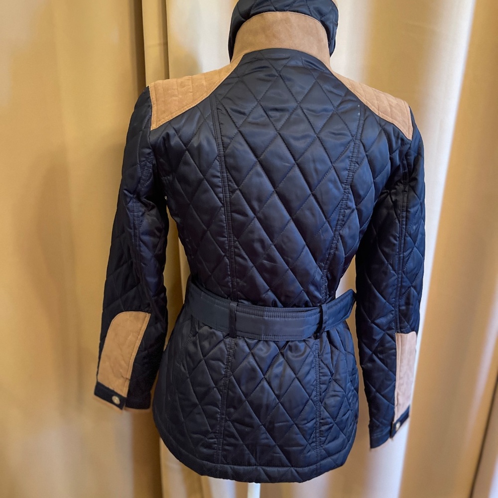 NEW! Vince Camuto Navy Blue and Tan Belted Jacket Size XS - Picture 10 of 15